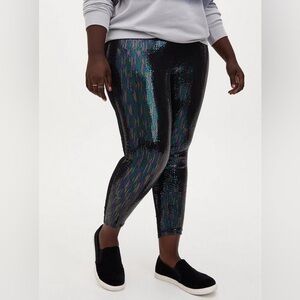 Torrid Full-Length Sequin Leggings Pull On Party Platinum Oil Slick Plus Size 1X